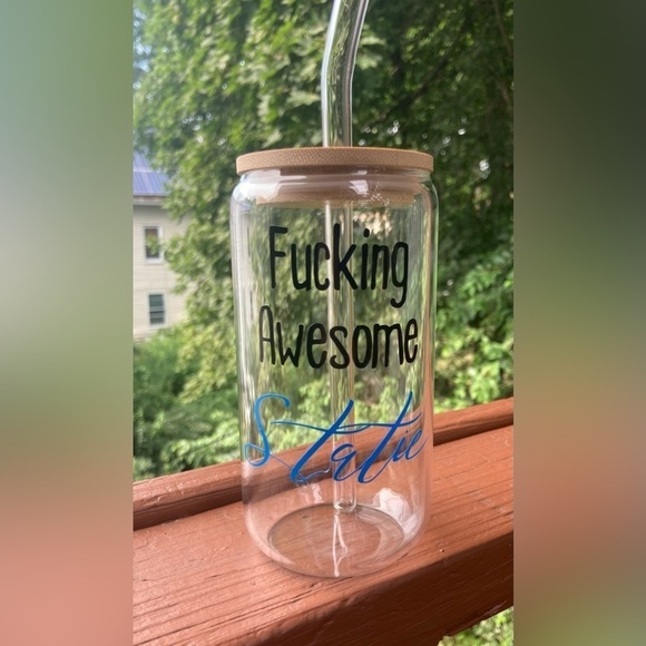CUSTOM Gift 16oz Glass Beer Can Drinking Glass with Bamboo Lid and Glass Straw - Picture 1 of 1